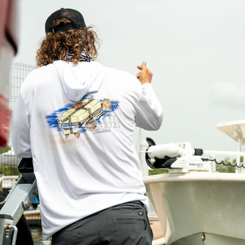Square Grouper Hooded Performance Shirt _ White