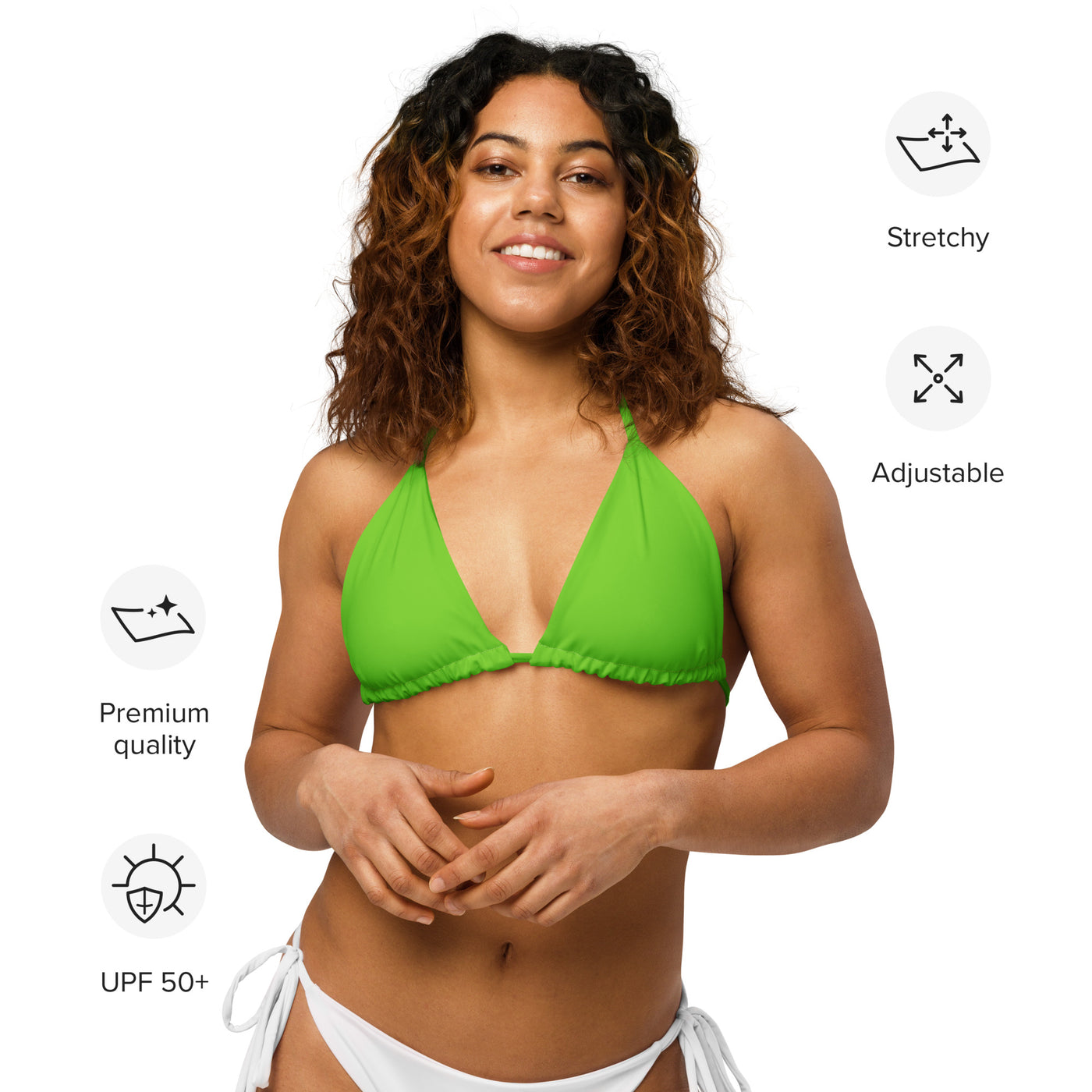 Green recycled string bikini top